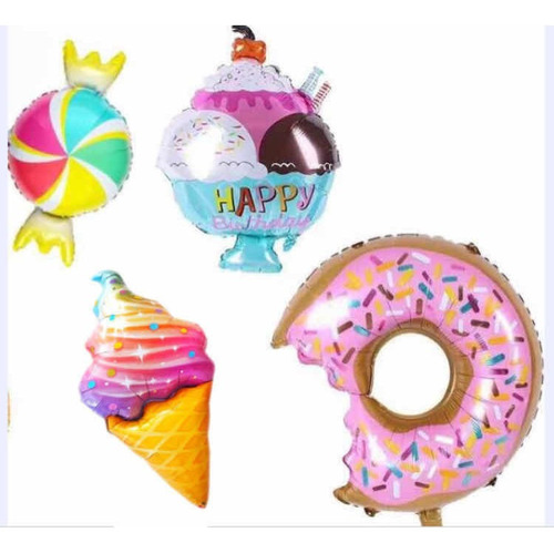 Set Globos Dulces Helado Candy Pop Dona Cumple 4 Pcs