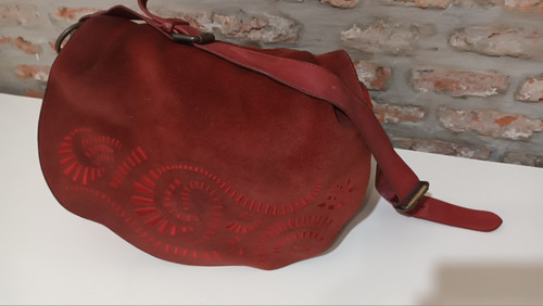 Cartera De Cuero Y Gamuza Roja