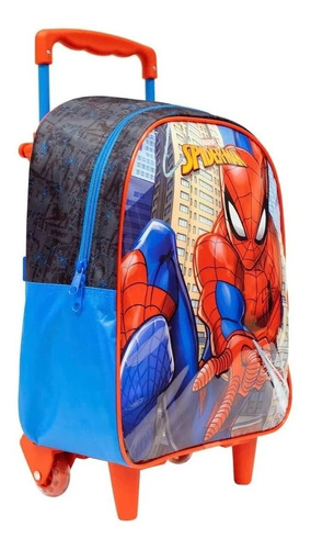 Mochila Com Rodinhas G Tam 16 Spider-man X1 Xeryus - 10660 Cor Azul Desenho do tecido Homem Aranha