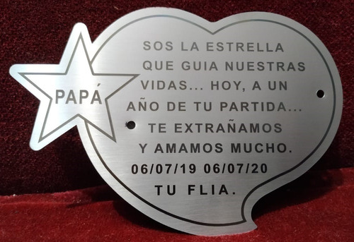 Placa Recordatoria Cementerio 10x14 Corazon Con Estrella