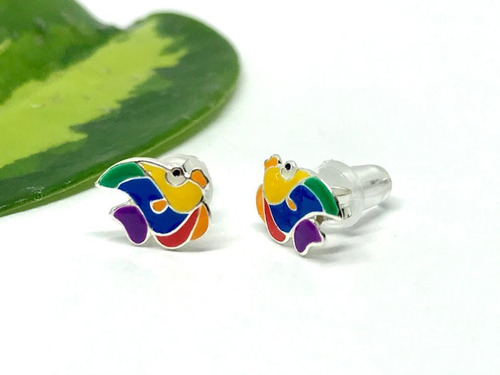 Aros De Plata, Pez Multicolor Con Gomita Tope Niña