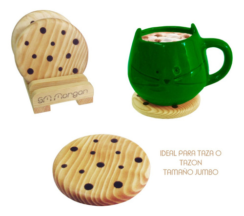 Portavasos De Madera Galleta Base Tazas Porta Vasos