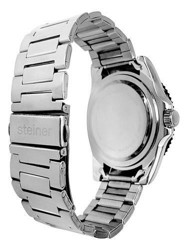 Reloj Steiner Analogo Extensible Acero Inoxidable Dial 3atm Correa Plateado Fondo Negro