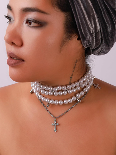 Hebras De Perlas De Imitación En Capas De Sacina, Collar De