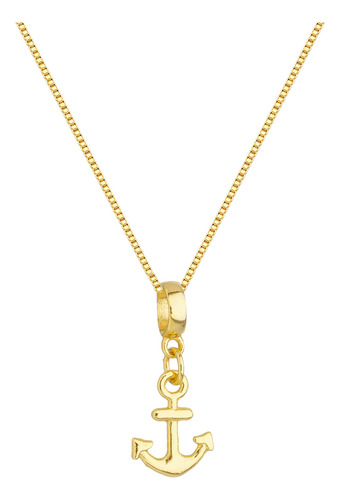 Colar Pingente Âncora 45cm Banhado A Ouro 18k Premium Cor Dourado