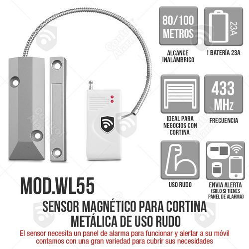 Imagen 2 de 6 de Sensor Detector Cortina Metalica Uso Rudo Inalambrico Magnetico Sistema Alarma Apertura Portones Casa Negocio Oficina