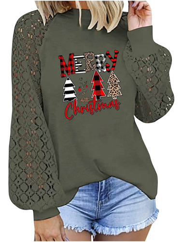 Tops Navideño Para Mujer Camiseta Encaje Cuello Simulado