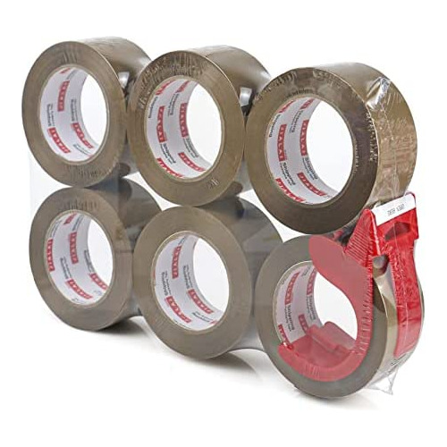 Cinta De Embalaje Marrón Resistente, 6 Rollos Dispensa...
