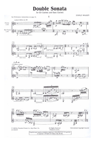 S. Walden: Double Sonata For Bb Clarinet And Bass Clarinet.