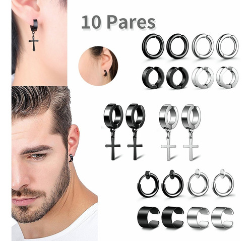 Pack 10 Pares Aretes Hombre Con Piercing, Arracadas Hombre