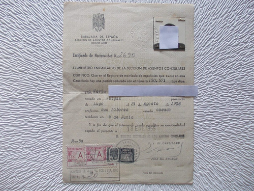 5693- Certificado Nac. España 1955 Estampillas