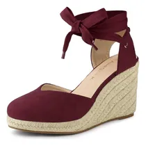 Comprar Sandalias De Cuña Con Cordones Alpargatas De Punta Cerrada