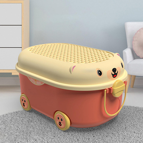 Caja De Almacenamiento De Juguetes Con Ruedas, Rosa