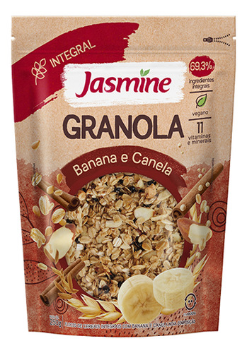 Granola Jasmine Integral banana e canela sem glúten em pouch 250g