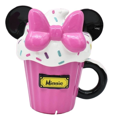 Taza Con Tapa Disney 3d Cerámica Coleccionable Minnie Cupcake