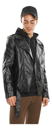 Chamarra efecto piel hombre new arrivals