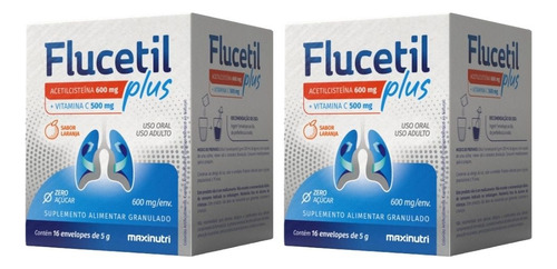 Kit 2x Flucetil Plus 16 Sachês - Maxinutri Sabor Laranja