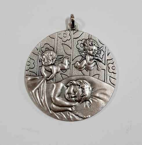 Medalla Cunero Ángel De La Guarda - Niño Dormido - 60 Mm 