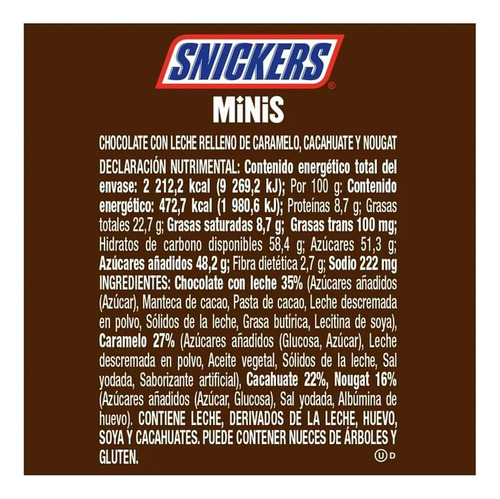 Chocolate Snickers Minis Con 52 Pzas 3 Pack