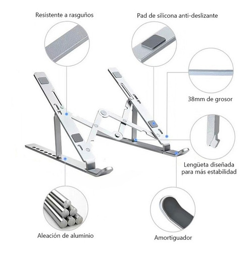 Imagen 7 de 10 de Soporte Para Notebook Tablet De Aluminio Regulable Universal