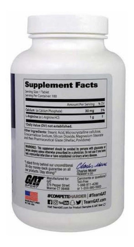 Imagen 2 de 2 de Arginine Gat Sport 180 Tabletas Arginina