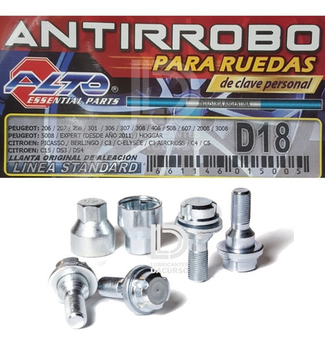 Tuercas Bulones Antirrobo Citroen Ds3 Ds4 Llanta Aleacion