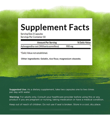 Swanson | Full Spectrum Ashwagandha 450 Mg | 100 Caps Sabor Sin Sabor