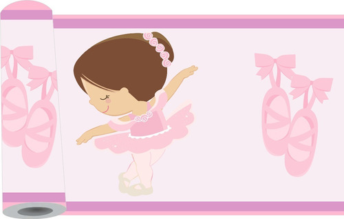 05 Faixa Border Decorativa Bailarina Rosa Papel Parede