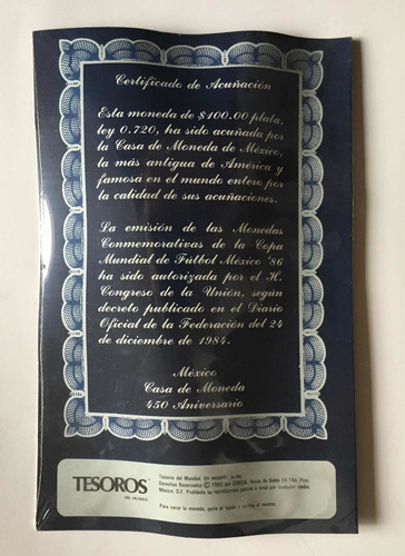 Imagen 2 de 2 de Tesoros Del Mundial Moneda De Plata $100