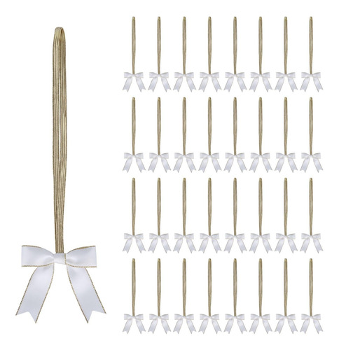 30 Lazos Elásticos Dorados De 8 Pulgadas Con Lazos Blancos P