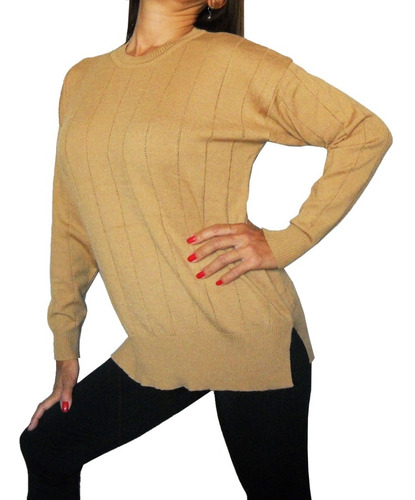 Sweater Tejido Acanalado Rayas Lycra Suave Comodo Amplio