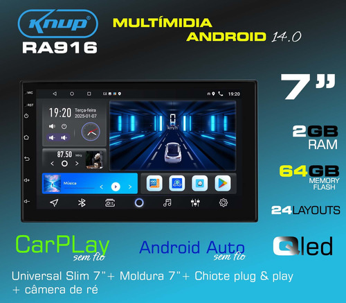 Multimidia Hb20 12/19 Android 14 2gb 64gb Carplay 7p Wifi