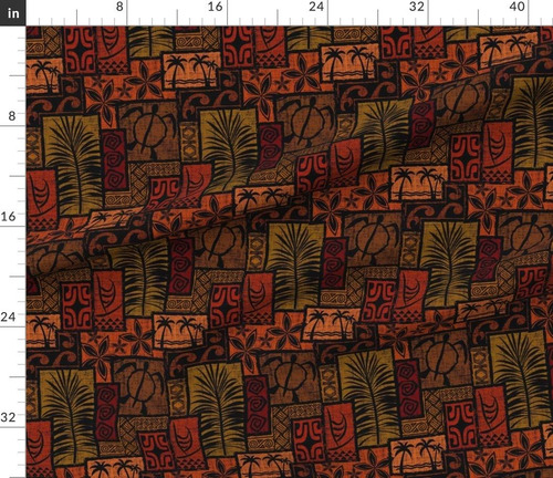 Tela De Flores De Color Negro Polinesio Hawaiano Tiki T...