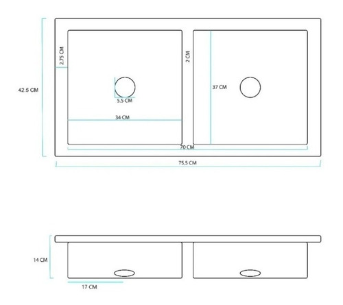 Imagen 3 de 4 de Pileta Bacha Acero Inoxidable Cocina Doble 70 X 37 X 14cm