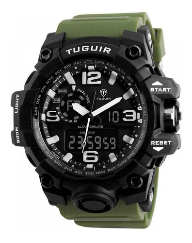 Relógio Tuguir Masculino Anadigi Tg1155 - Verde E Preto