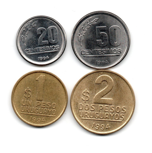 Uruguay Lote 4 Monedas 20 Centavos A 2 Pesos Año 1994