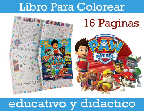 Libro Didáctico Para Colorear Paw Patrol Patrulla Canina Niñ