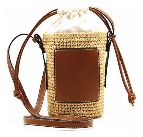 2 Bolso De Paja De Barril Redondo Tejido A