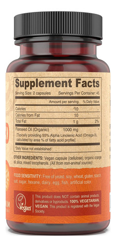 Deva Nutrition Vegan Flax Seed Oil 500mg Linaza 90 Caps Sabor Sin Sabor