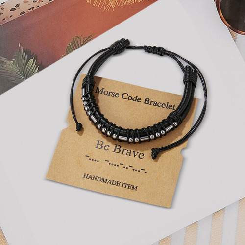 Pulsera De Cuero Pu Con Código Morse, Decoración
