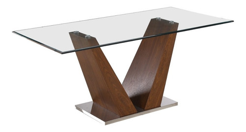 Mesa Vidrio Biselado 12 Mm Comedor Base Madera Acero Outlet