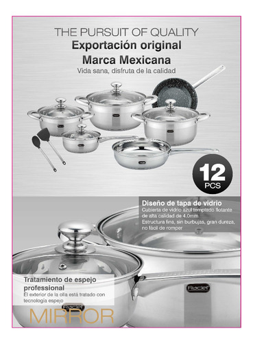 Batería Cocina 12p Acero Inoxidable Inducción Sienna Fraciel