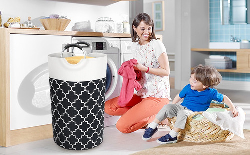 Cesto De Ropa Plegable Tela Algodón Lino Para Ropa Sucia 82l