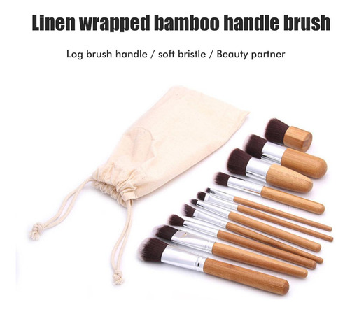 Juego De Brochas De Maquillaje De Bambú Natural, Brochas De