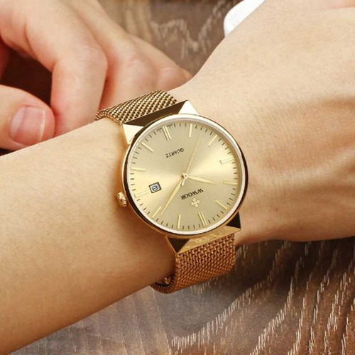 Relógio Wwoor 8826 De Luxo Dourado Ultra Fino Original