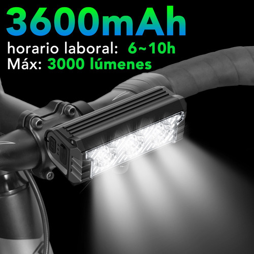 Lampara Bicicleta 3000 Lumenes Recargable 5 Modos Delantera