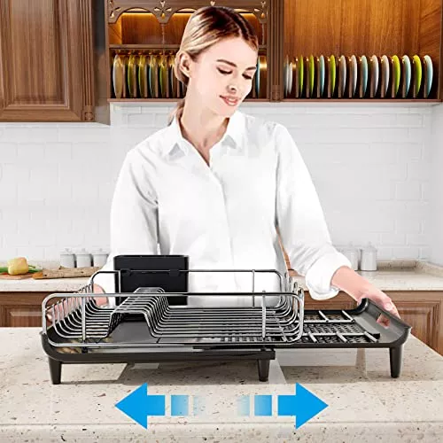 SNTD Escurridor de platos – Escurridor extensible para encimera de cocina,  escurridor de platos grande con escurridor y soporte para cubiertos, color