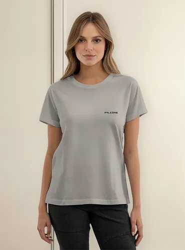 Polera Orgánica Classic Logo Taupe Mujer Falcone