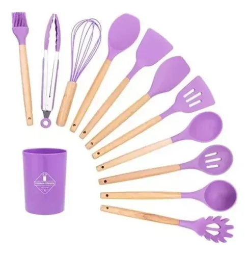 Set 12 Utensilios De Cocina Silicona Resistente Calor Verde