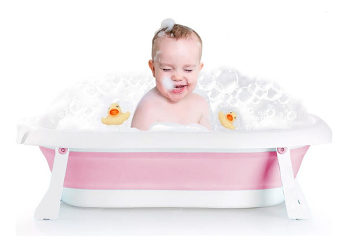 Tina Bañera Para Bebe Plegable Con Medidor De Tem Y Soporte Color Rosa